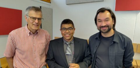 Aravindh with his PhD supervisor Prof. Robert Schober and the chair of the PhD defence committee Prof. Sebastian Schlecht.